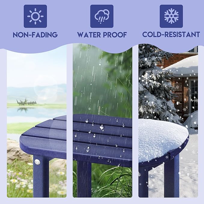 LZRS Patio End Table, Heavy Duty HDPE Outdoor Coffee Table with Wood Texture, Weatherproof Composite Table for Adirondack Chairs, Deck, Pool, Indoor/Outdoor, No Peeling Cracking(Navy Blue)