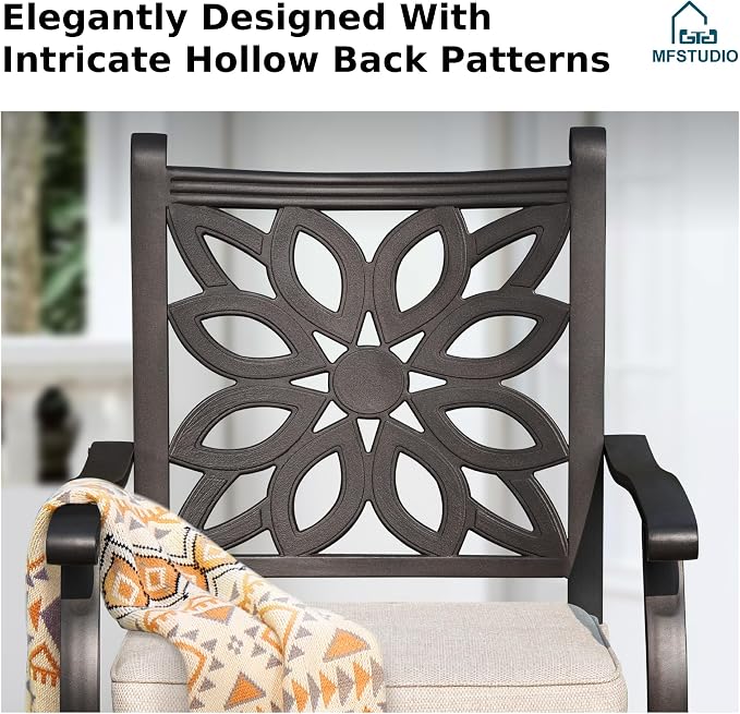 MFSTUDIO 3 PCS Cast Aluminum Patio Bar Set, Square Outdoor Table with 2 Outdoor Swivel Bar Stools, Bar Height Outdoor Table and Chairs Set