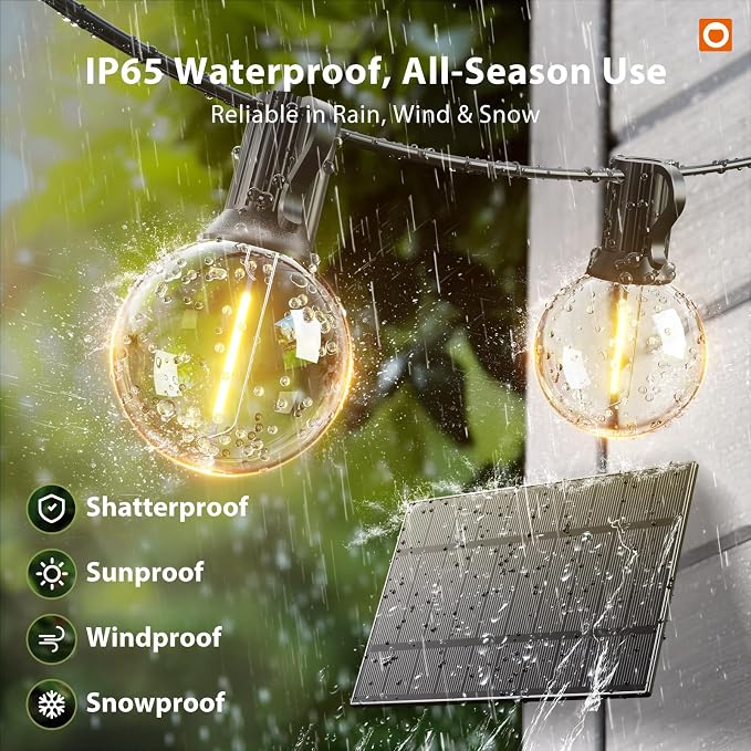 addlon 50FT Solar String Lights Outdoor Waterproof with Remote, Solar Patio | G40 Globe Solar Light with 27 LED Shatterproof Bulbs, 3 Modes, Dimmable Hanging for Outside Backyard Party