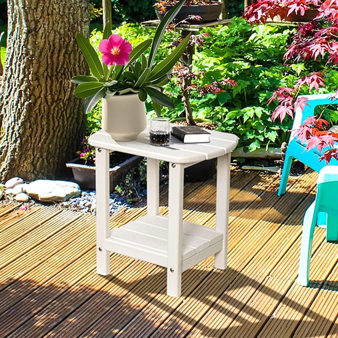 Adirondack Square Outdoor Side Table,2-Tier Storage Patio Side Table with Weatherproof HDPE Material Low