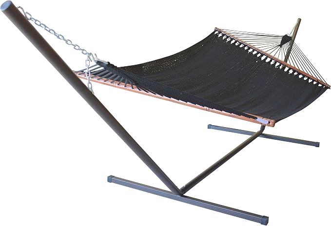 Jumbo Caribbean Hammock and Metal Tribeam Stand (Black)
