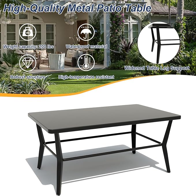 Gotland Aluminum Patio Furniture Set with Rectangular Coffee Table, Metal Patio Furniture with 5 Seats Waterproof 5.1'' Seat Cushions, Outdoor Sectional Patio Conversation Sets for Balcony Khaki