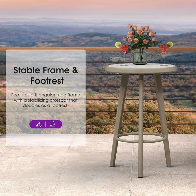 PURPLE LEAF Counter Height Table Patio Round Table Dining Coffee Kitchen Breakfast Bistro Outdoor Pub Bar Table for Garden Balcony, Champagne