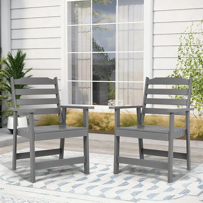 FUNBERRY Outdoor Dining Chairs Set of 4, HDPE Patio Chairs for Outside | Wood-Grain, HDPE All Weather, No Rot or Rust or Crack, UV Fade Shield, 330LBS Weight Capacity, Easy-Clean for Outside