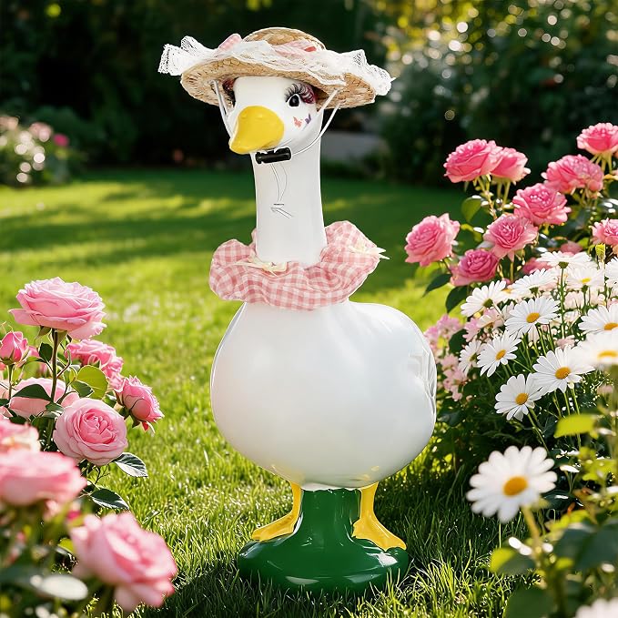 Porch Goose Statue 8pc Accessory Combination Set, Pink Goose Accessories Kit with Glasses Bow Hat Necklace Stickers for 23 Inch Goose, Cute Girl Style Yard Decor (Pink Girl 8PC)