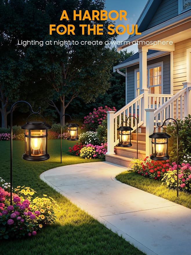Solar Lantern Outdoor Waterproof, 6 Pack Bright Hanging Solar Lights for Outside Decorative, Upgraded Solar Powered Lanterns LED Lighting for Garden Patio Porch Decor Gifts