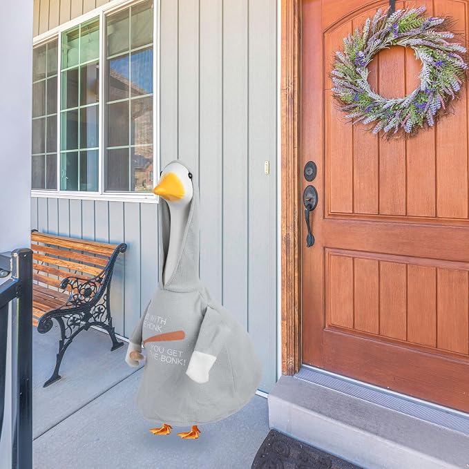 CAMDUCK Porch Goose Hoodie for 23 Inch Goose, Funny Mess with The Honk You Get The Bonk Goose Outfit Clothes, Decorative Lawn Geese Clothes for Yard Garden Patio Decor (Grey)