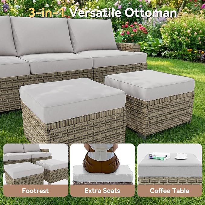 LET'S PATIO Luxury Patio Furniture Set，9 Piece Outdoor Furniture Sectional Set with Swivel Rocker Chairs of 2，All-Weather Patio Sectional Sofas with Thickened Cushions, Grey
