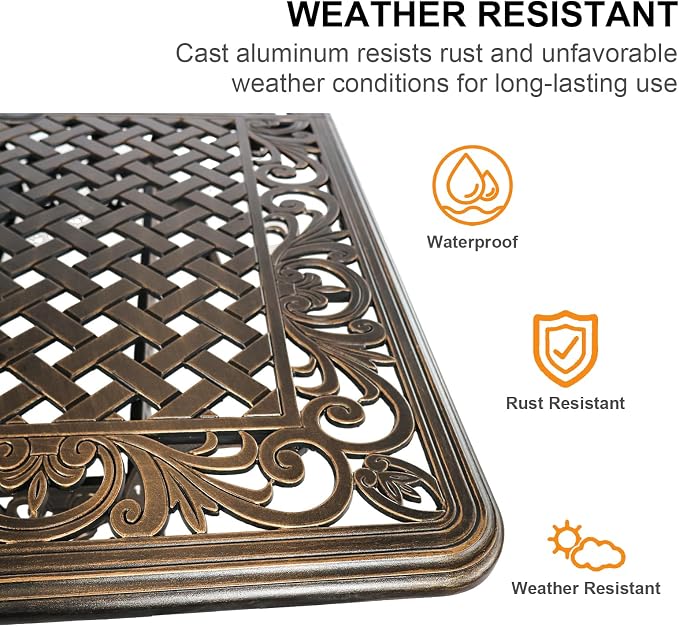 59" Cast Aluminum Outdoor Dining Table,Dining Conversation Side Table, Patio Bistro Table with 2.56" Umbrella Hole for Backyard, Garden, Patio, Porch