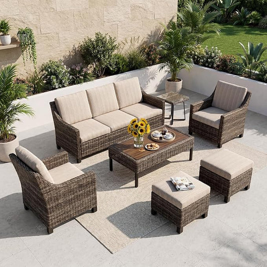 Wicker Patio Conversation Set, Outdoor Patio Chair Set with Deep Seating, Wide Armrests & Thick Cushions, All-Weather Outdoor Furniture Set for Patio, Porch, Deck & Backyard