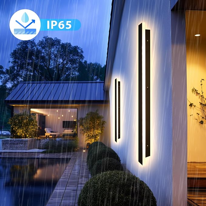 Outdoor Wall Light LED Long Wall Sconce 23.63in Ip65 Waterproof Black Modern Outdoor Lights 3000k 20W Metal Exterior Light Fixture For Porch Light Patio Front Door Yard Garden Villa Living Room