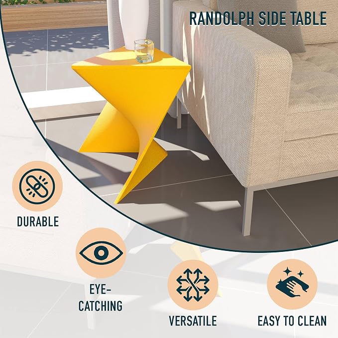 LeisureMod Modern Accent End Table - Stylish Yellow Side Vanity Table for Living Room & Bedroom