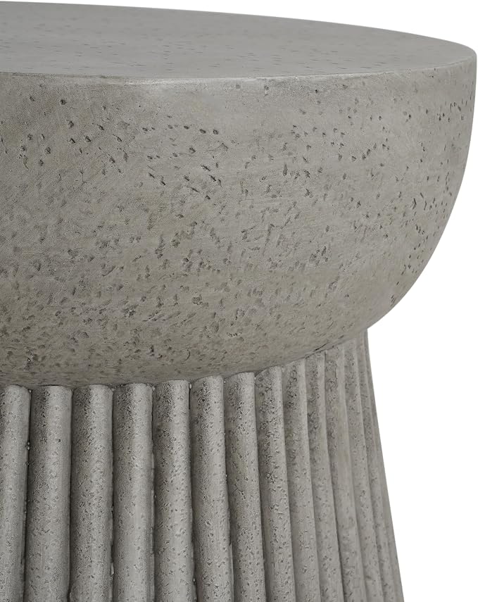 Outdoor Side Table Concrete End Table Faux Stone Side Tables Small Coffee Tables for Indoor Outdoor, Garden Stool Plant Stand for Porch, Backyard Patio,15"*15"*16.75"Dark Grey