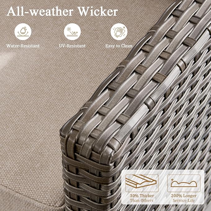 Luxury Patio Furniture sofa Set - 10 Pieces All Weather Wicker Outdoor Couch and High Back Swivel Rocker Patio Chairs with Glass coffee table for Deck Yard and Poolside Gray Wicker | Beige Cushions