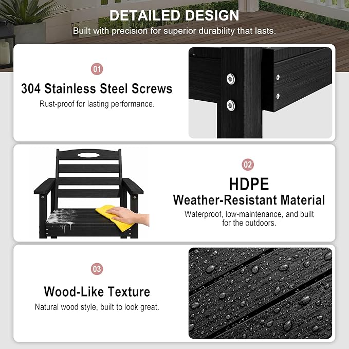 Domi HDPE Outdoor Dining Set, All-Weather 7 Piece Outdoor Dining Table Set with 2" Umbrella Hole, Outdoor Patio Dining Set for Garden, Poolside, Backyard, Deck, Black