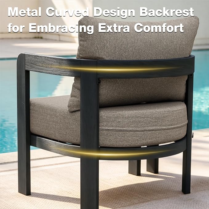 Outdoor Furniture Set, 2Pcs Patio Armchairs, Metal Modern Outside Furniture with 6'' Thick Cushions, Outdoor Conversation Set Balcony Chairs for Backyard, Porch,Deck, Black&Coffee