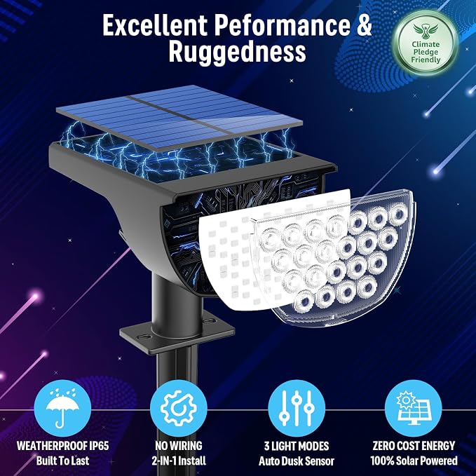 GKGG Solar Multicolor Lights Waterproof IP65, 8 Lighting Modes Solar Spot Lights Outdoor Yard Garden Landscape Pathway Decorations (Multicolor, 4 Pack)