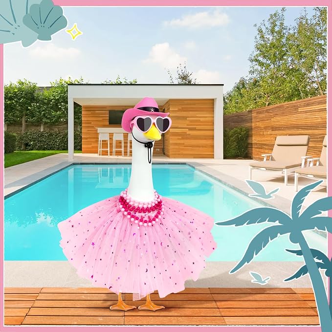 Princess Porch Goose Outfits, Summer Goose Clothes Fits 17-23 In Geese | Cute Goose Outfit Costume with Tutu Skirt for Outdoor Garden Lawn Art Decor(Pink)