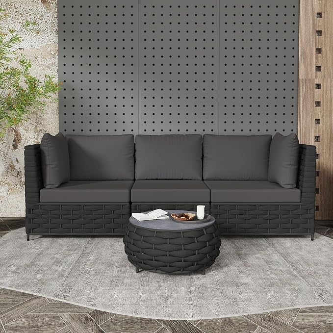 TWT 4 Piece Patio Furniture Set, All Weather Outdoor Sectional Sofa with Coffee Table, Modular Conversation Couch Set, Weather Resistant for Backyard, Porch, Garden, Poolside, Balcony, Dark Grey