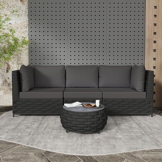 TWT 4 Piece Patio Furniture Set, All Weather Outdoor Sectional Sofa with Coffee Table, Modular Conversation Couch Set, Weather Resistant for Backyard, Porch, Garden, Poolside, Balcony, Dark Grey