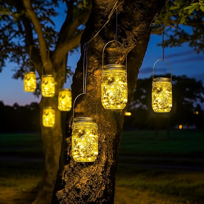 GIGALUMI Solar Mason Jar Lights, 12 Pack 30 Led String Fairy Lights | Garden Lights Outdoor Waterproof Metal Lid Hanging Solar Lanterns for Outdoor, Garden, Patio, Lawn, Balcony Decoration