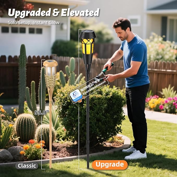 Flickering Flames Torch Light Solar Garden Lights Waterproof Landscape Lighting - 4 Pack