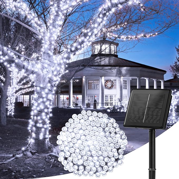 Solar String Lights Outdoor, Extra Long 72FT 200 LED Christmas String Light | Solar Powered String Light with 8 Lighting Modes, Waterproof Solar Light Outdoor for Outside Tree Balcony Gazebo, Pure White