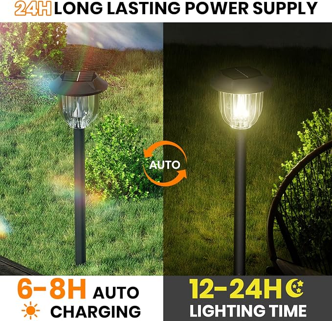AOSEA Bright 12 Pack Solar Lights Outdoor IP65 Waterproof,LED Solar Lights for Outside,Landscape Lighting,Garden Decorative for Yard,Patio,Landscape,Pathway,Sidewalk,Driveway,Lawn (Warm)