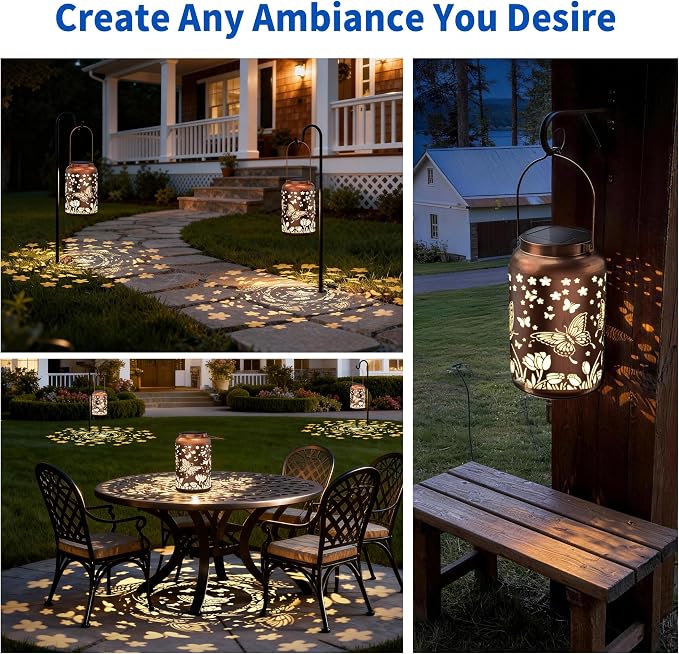 JEJOT Butterfly Solar Lanterns Outdoor Waterproof,Birthday Gift for Women | Gifts for Mom Grandma, Metal Hanging Solar Light for Yard Garden Porch Landscape Deconration-1Pack