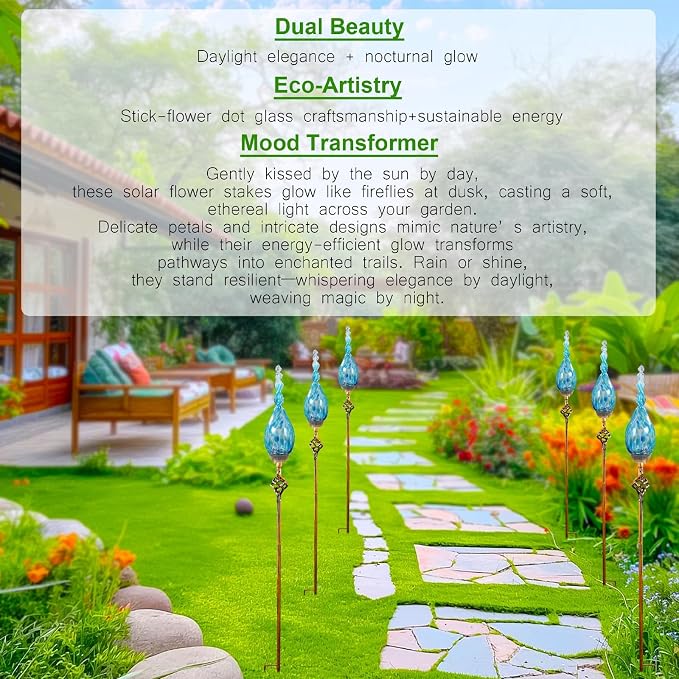 Decorative Garden Stakes, Outdoor Solar Flame Lights, LED Flame Glass Stakes, Waterproof Solar Powered Outdoor Lights for Outside Cemetery Driveway