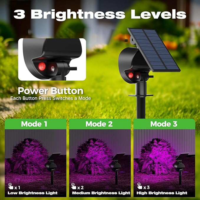 nipify Solar Spot Lights Outdoor Waterproof, Landscape Spotlights | Purple, 2 Pack/53 LED/3 Modes, Adjustable Solar Panels, Auto On/Off, Uplights Lighting for Outside Tree Yard Flag Garden