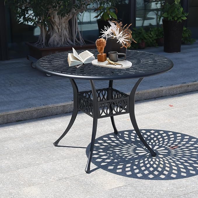 Patio Dinning Set Weather Resistant Cast Aluminum Patio Furniture Set with Umbrella Hole, Bistro Dining Set for Garden (42" x 42" Table D and 4 Chairs Black, 5 Pieces)