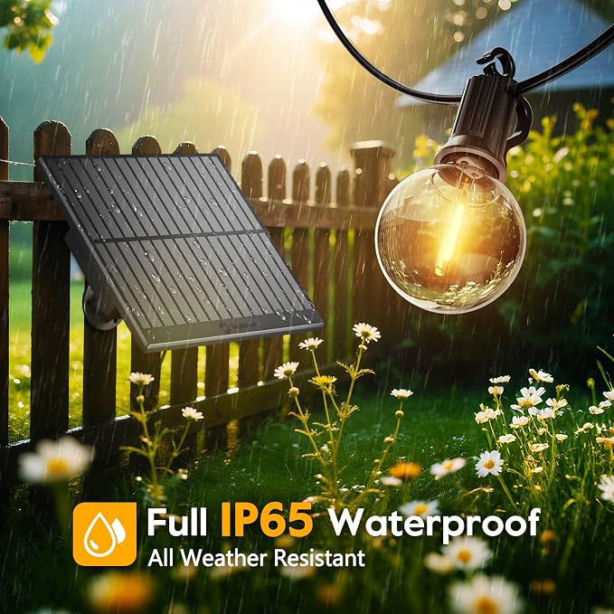 Minetom 158FT Solar String Lights Outdoor Waterproof Solar Powered | Patio Lights with Cable Ties and Hooks, 75 LED Shatterproof Bulbs, Commercial Hanging Light for Outside Backyard Garden Decor