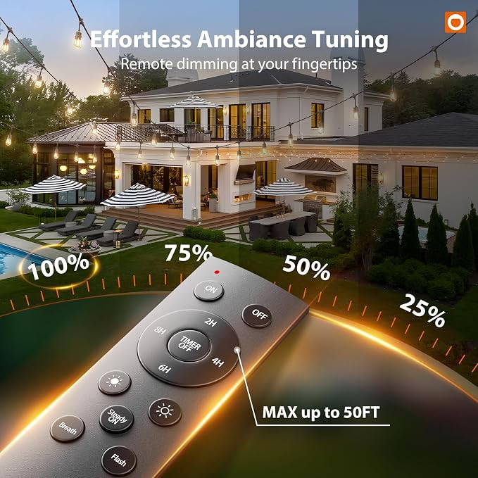 addlon 100FT Outdoor String Lights with Remote Dimmable Waterproof Patio | Warm White Edison Bulbs, Heavy Duty Shatterproof Hanging Strand for Outside Backyard Porch Garden Bistro Pergola Party