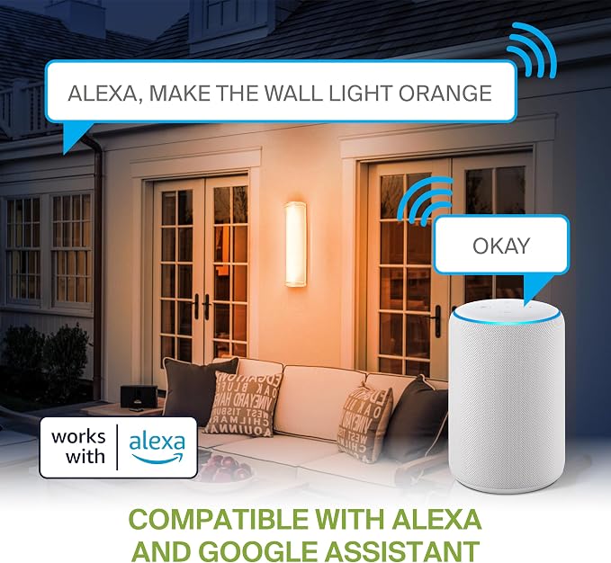 ASD 24 Inch Smart RGBW LED Outdoor Sconce Lights - 23W 120-277V 2700-6500K Nickel Exterior Lighting Fixtures, Remote Control Alexa Exterior Lights for House, Patio Wall Light Fixture ETL 2 Pack
