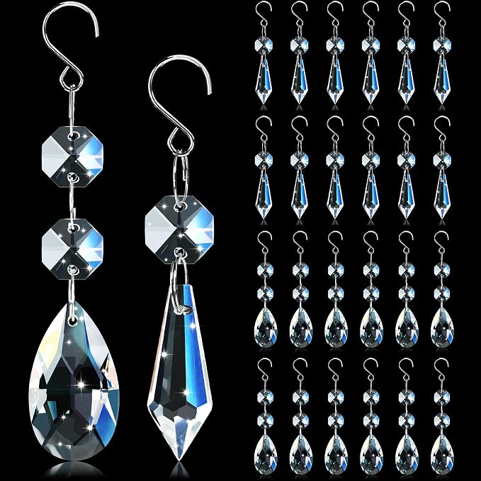 24pcs Crystal Sun Catcher Hanging Clear Teardrops Crystals Chandelier Parts | Crystal Sun Catcher, 38mm Hanging Crystal, Chandelier Parts, Prism Pendants with Hook, Crystal Christmas Ornaments Home Decor