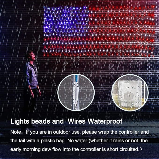 HYH American Flag LED Lights, 420 LEDs Net Light Up Flag Outdoor Waterproof | USA Super Bright Flags Light for 4th of July, Memorial Day, Independence Day, Garden Yard Holiday Party Christmas Decoration