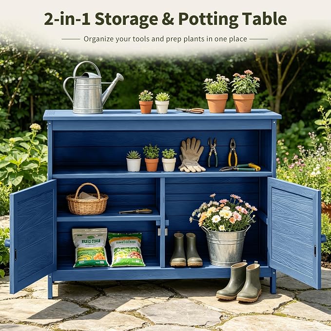 HIPS All-Weather Outdoor Storage Cabinet,Outdoor Sideboard with Magnetic Doors,3-Shelves Patio Storage Cabinet, Used for Garden,Buffet Cabinet,TV Stand, Bar Table,Balcony