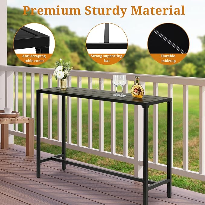 Vasitelan Outdoor Bar Table, Patio Console Pub Height Table, Weather Resistant Waterproof Top for Hot Tub, Balcony, Garden, Yard, Poolside