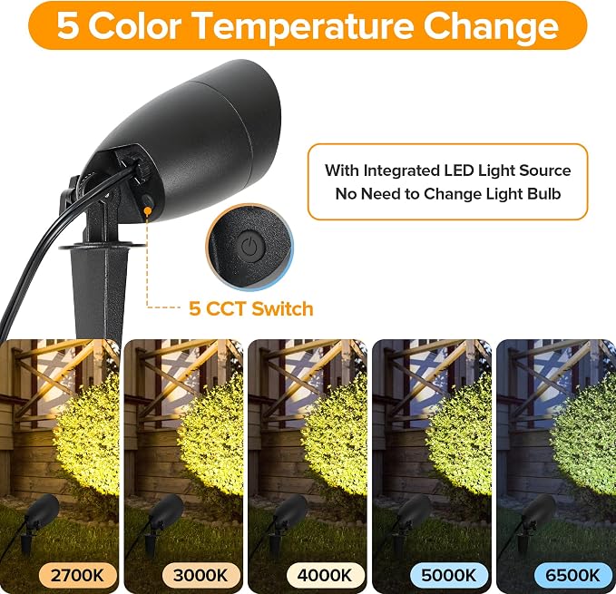 LUTEC 5CCT 12V Low Voltage Landscape Lighting Die-cast Aluminum Spot Lights with Connectors, IP65 Outdoor Landscape Spotlights, 7W 650LM for Tree Garden, 8 Pack (No Transformer Kits)