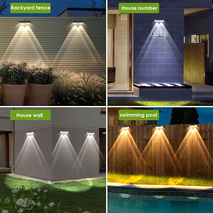 Solar Fence Lights Outdoor - 2700/4000/6000K 3 Modes, IP65 Waterproof Fence Solar Lights Outdoor, Fence Light Solar Powered for patio decor/Railing/Step and Wall - Unique Housewarming Gifts（8 Pack)