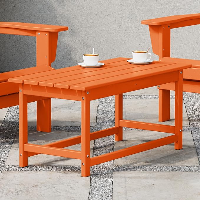 WestinTrends Malibu Outdoor Coffee Table, 35" x 17.5" All Weather Poly Lumber Patio Adirondack Coffee Table for Garden Lawn Porch Balcony, Orange