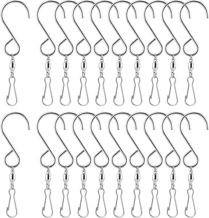 TecUnite 20 Pack Wind Spinner Swivel Hooks Clips for Hanging Wind Spinners Chimes Crystal Twisters Garden Bells Party Supply