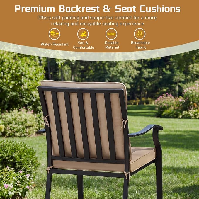 5 Piece Outdoor Patio Dining Set, 36’’ Round Dining Table with Umbrella Hole & 4pcs Metal Dining Chairs, Outdoor Furniture Dining Set for Patio, Balcony, Lawn, Garden, Backyard