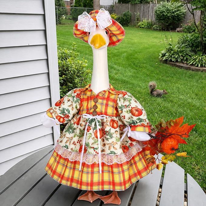 Suzile Fall Maple Porch Goose Outfit Goose Clothes for 23 in Cement or Plastic Geese Costume Dress for Yard Lawn Outdoor Garden Patio Duck Statue Autumn Thanksgiving Party Holiday Decor