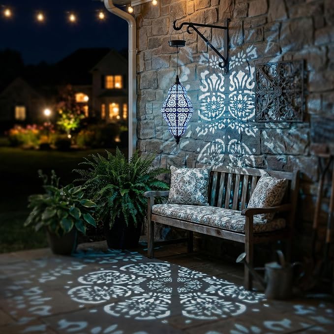 Twinkya Hanging Solar Lights Outdoor Garden Decor, Decorative Waterproof Plastic Moroccan Solar Lantern Lamp, Outside Decorations for Patio Yard Porch Backyard Decor, Gardening Gifts for Women Mom