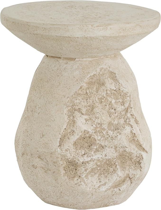 Merax Outdoor Patio Side Table, 19" Height Rugged Coral-Texture Round Patio Accent Table, Bohe & Coastal Style, MGO End Table for Balcony Poolside, Fully Assembled, Beige Finish