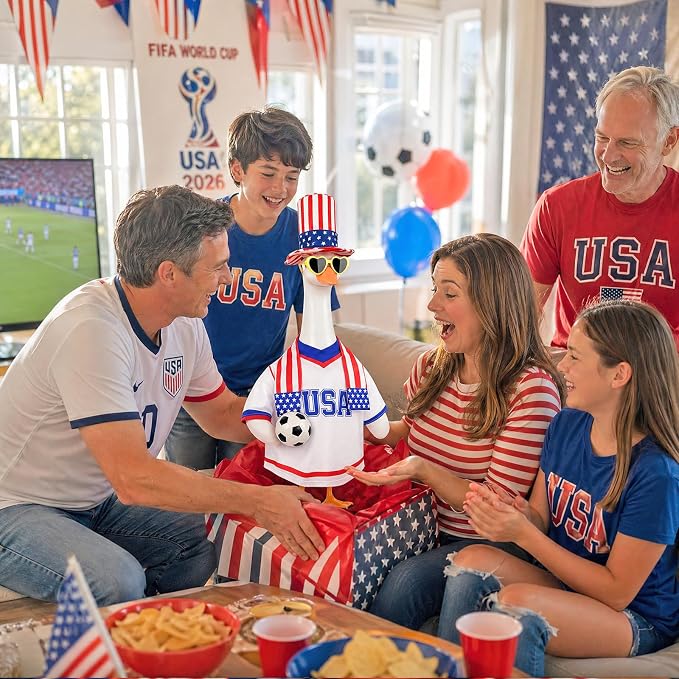2026 World Cup Porch Goose Outfit, 23" High Lawn Goose Statue Soccer Fan Costume Clothing, FIFA World Cup 2026 Porch Garden Geese Clothes with Hat for Outdoor Patio Yard