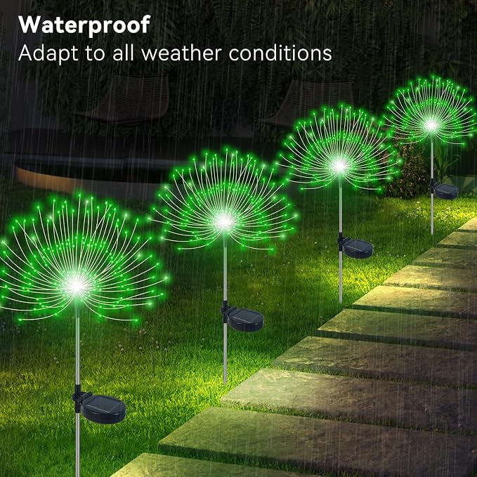 Slyuexu Solar Garden Lights Outdoor Waterproof, 2 Pack 120 LED Solar Firework Lights Decorative Garden Décor Outside for Flowerbed Pathway Party Christmas Decoration, Green