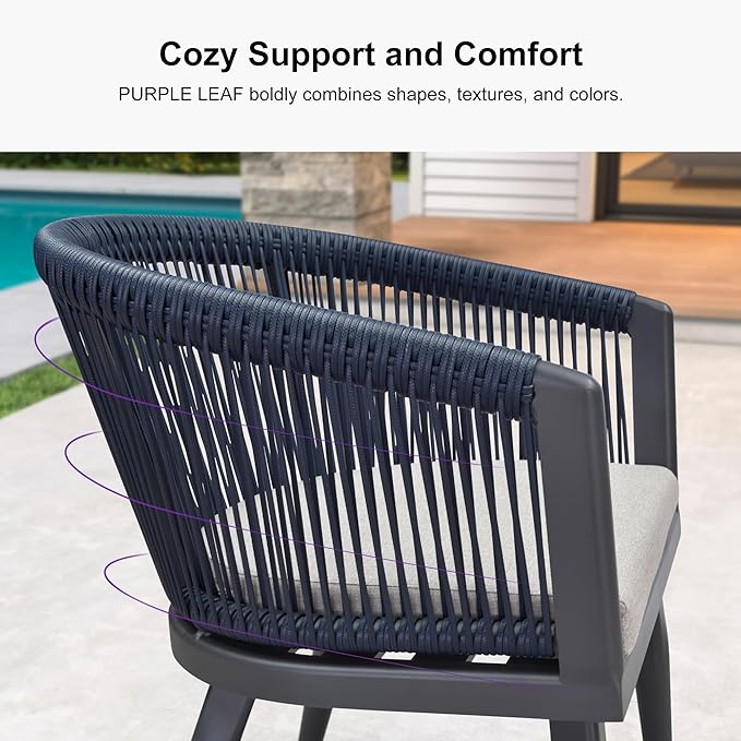 PURPLE LEAF 5-Piece Patio Dining Set Outdoor Furniture Round Table and Chairs with Cushions Gray-Finish Aluminum Frame All-Weather Wicker for Garden Deck Backyard Kitchen